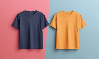 Two Plain T Shirts Displayed Against A Colorful Background