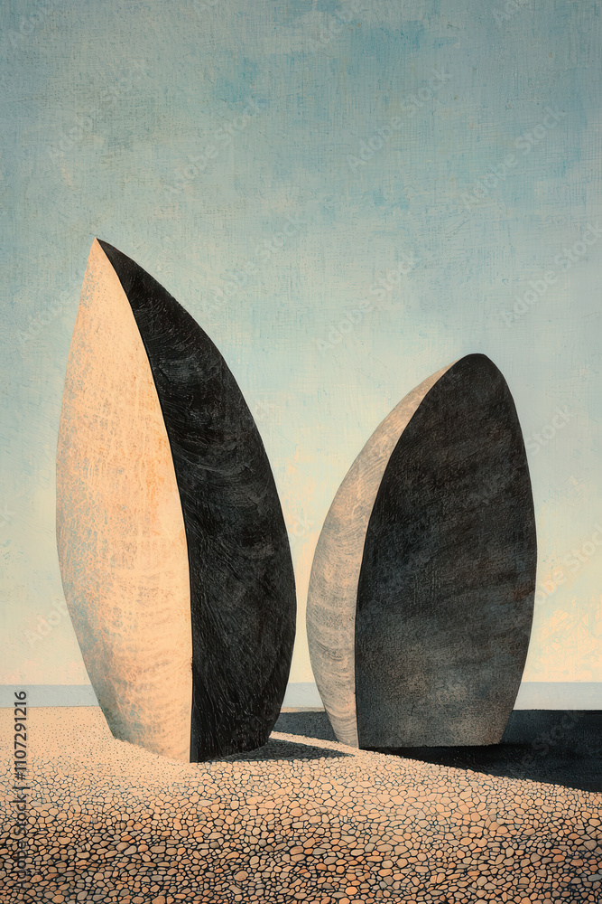 Aufkleber explore the mesmerizing abstract landscape of sculptural forms in a surreal minimalist setting that 