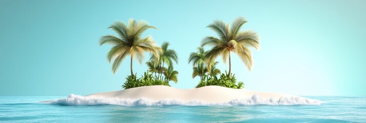 Obraz premium A serene tropical island with palm trees surrounded by calm blue waters.