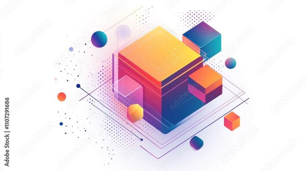 Poster virtual 3d element with circles, hexagons, triangles, lines, squares, rectangles. modern logo in cyb