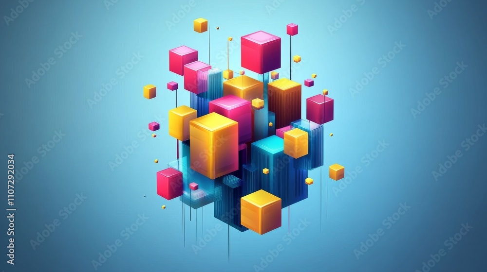 Poster virtual 3d element with circles, hexagons, triangles, lines, squares, rectangles. modern logo in cyb