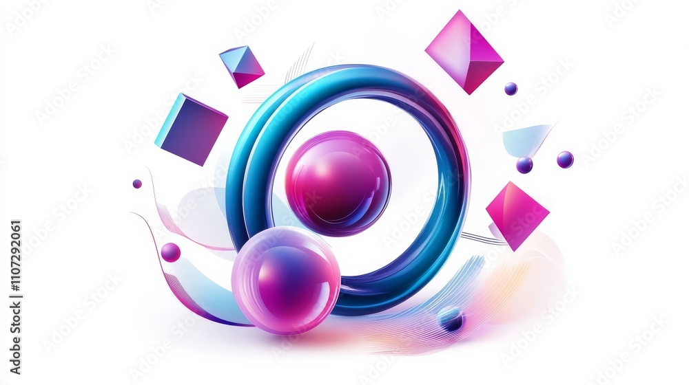 Poster virtual 3d element with circles, hexagons, triangles, lines, squares, rectangles. modern logo in cyb