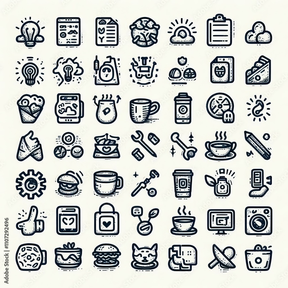 Poster a series of small hand drawn icons representing various objects