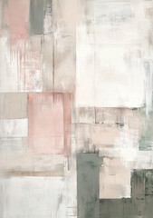 A minimalist abstract painting with soft, muted colors and geometric shapes.