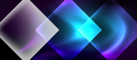 Glass squares with neon shiny light abstract background