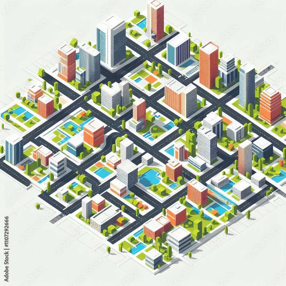 Aufkleber a simplified map of a city using geometric blocks to represent b