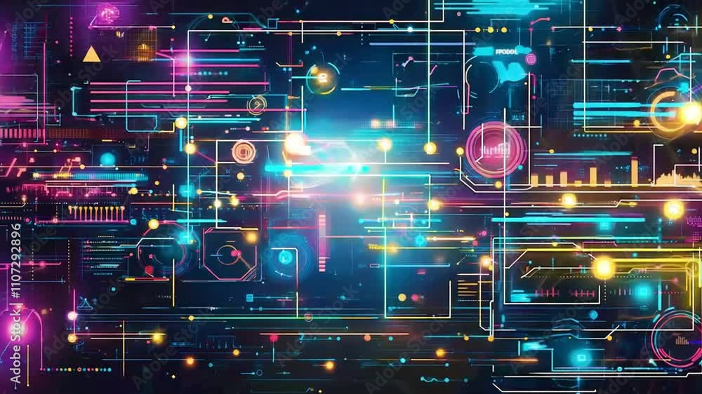 Wall mural abstract digital data visualization with a central focus on a stylized virus