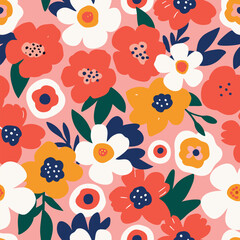 Fototapeta premium Abstract botanical flower pattern. Colorful Blooming spring flowers in elegant. Flowers in pastel colors.eps 10.