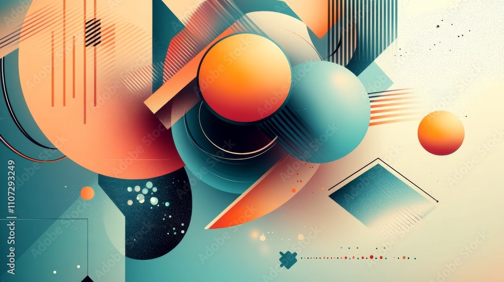 Poster virtual 3d element with circles, hexagons, triangles, lines, squares, rectangles. modern logo in cyb