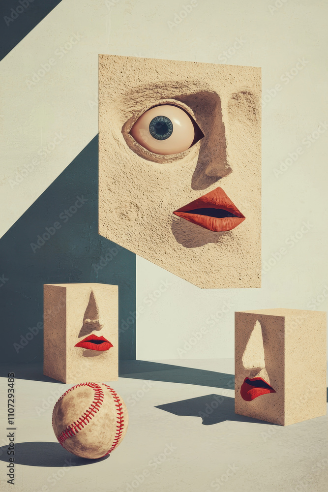 Aufkleber surreal abstract art with geometric faces and concepts of perception depicted in a unique and dreaml