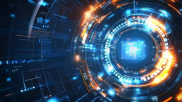 Abstract Digital Sphere with Glowing Lights and Binary Code
