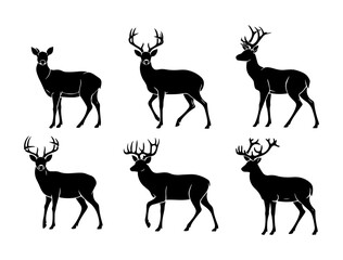 Various Silhouettes Of Deer vector illustration, Christmas Deers Silhouettes, Collection of Various deers vector