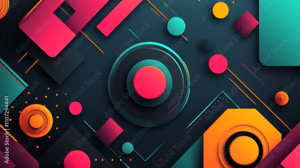 Poster virtual 3d element with circles, hexagons, triangles, lines, squares, rectangles. modern logo in cyb