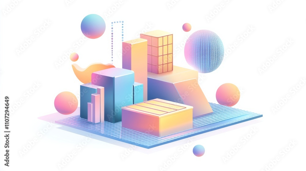 Poster virtual 3d element with circles, hexagons, triangles, lines, squares, rectangles. modern logo in cyb