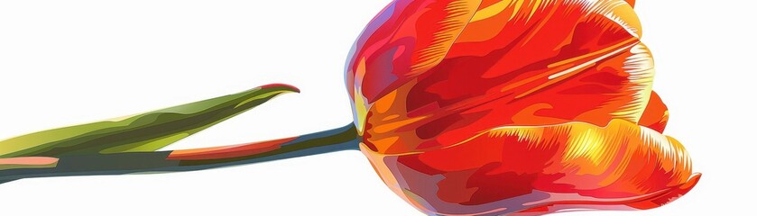 A vibrant red tulip with intricate petals, set against a bright background, symbolizing beauty and spring.