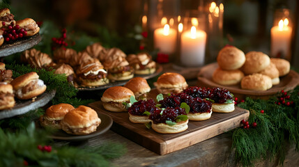 Naklejka premium Christmas Food: Mini Sandwiches with Cranberry Sauce