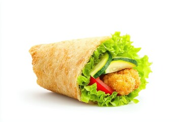 Delicious and Crunchy Vegetable Wrap with Fresh Lettuce, Zucchini, and Crispy Chicken, Perfect for a Healthy Meal