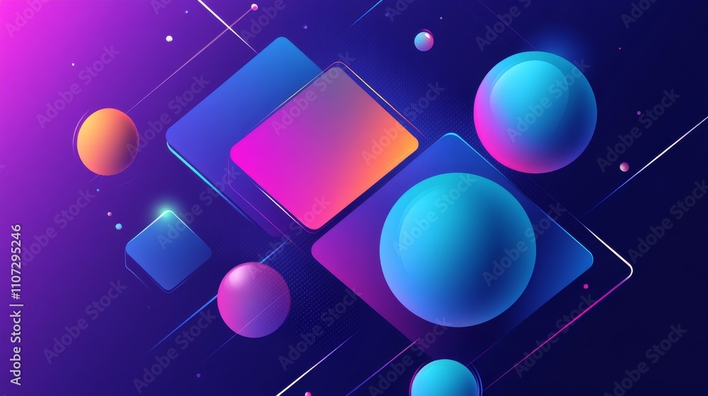 Poster virtual 3d element with circles, hexagons, triangles, lines, squares, rectangles. modern logo in cyb