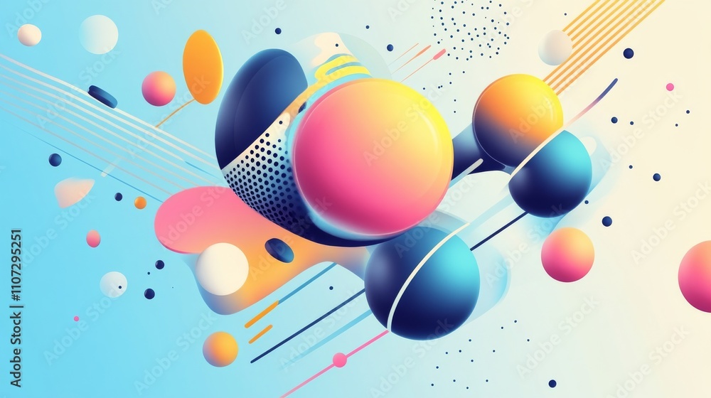 Poster virtual 3d element with circles, hexagons, triangles, lines, squares, rectangles. modern logo in cyb