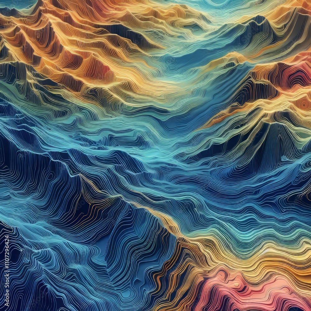 Poster abstract terrain contour lines or layers of color to represent t