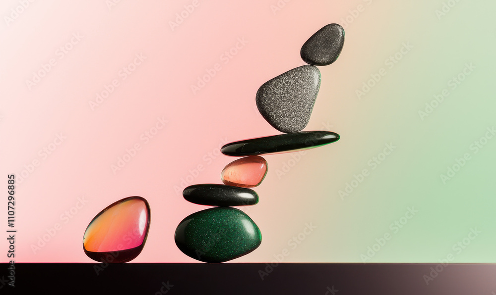 Poster elegant balance of smooth stones: a captivating representation of harmony and tranquility in minimal