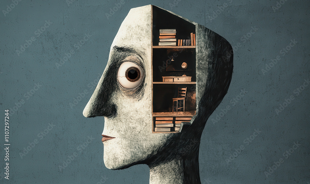 Poster exploring the depths of the mind: a surreal representation of introspection and creativity through s