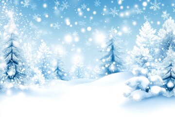 Winter landscape with snowy trees, starry sky, and serene nature scene.