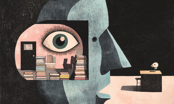 Surreal Illustration Depicting the Inner World of Knowledge and Creativity Through an Artistic Perspective