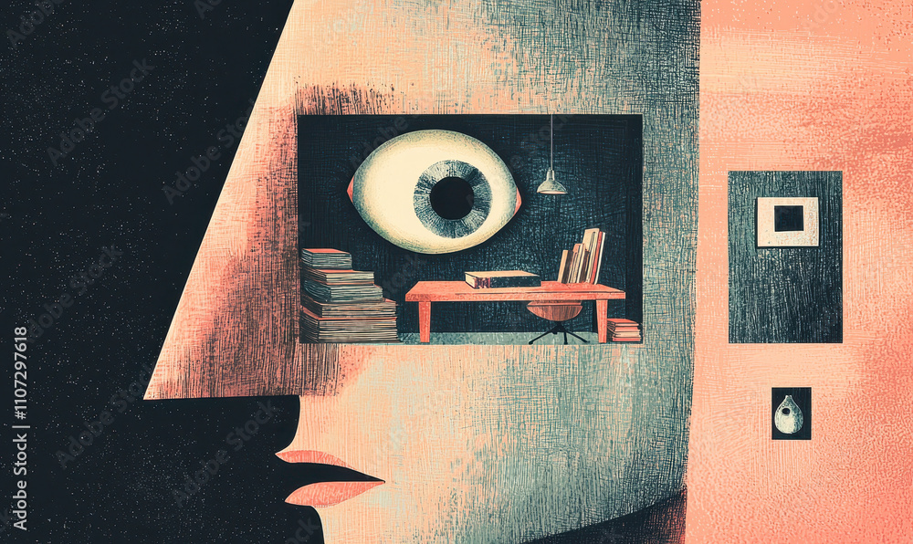 Poster surreal artistry: exploring the depths of imagination and introspection through a visionary abstract