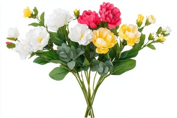 Fototapeta premium A Vibrant Bouquet of Artificial Flowers Featuring White, Red, Yellow, and Pink Blooms Perfect for Home Decor or Events