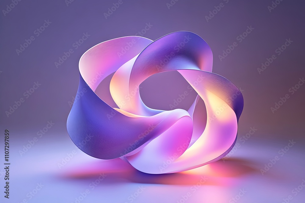 Poster abstract sculpture with swirling curves and vibrant colors creates a captivating visual display in a