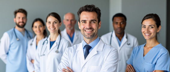 Fototapeta premium Confident Medical Professionals Smiling in a Healthcare Setting