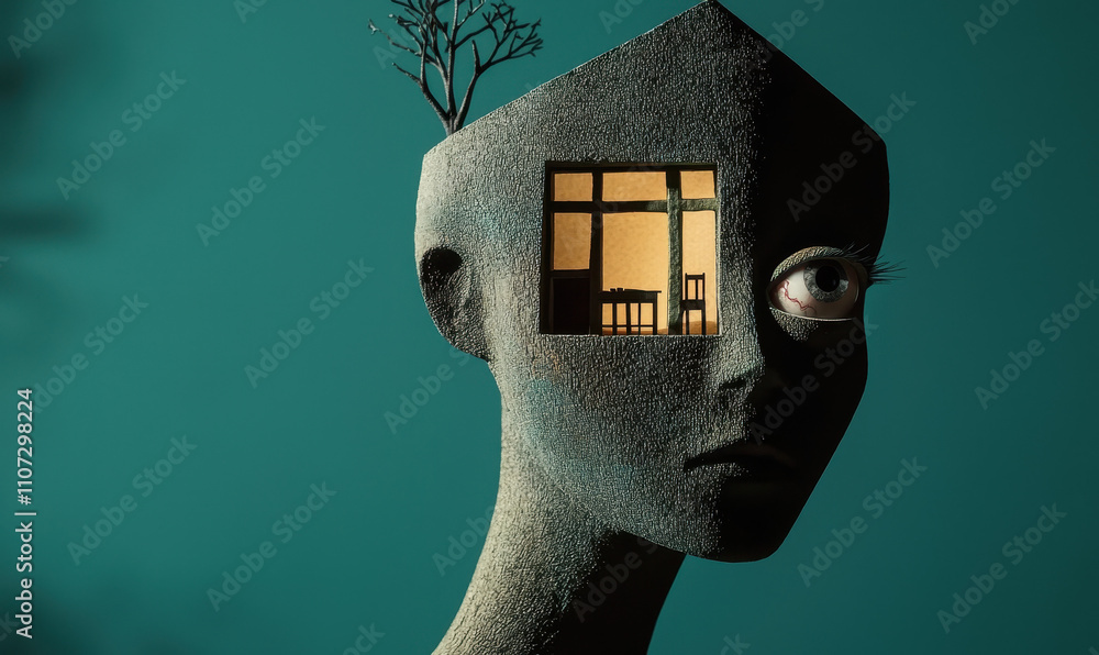 Poster exploring the depths of imagination: surreal portrait capturing the intersection of architecture and