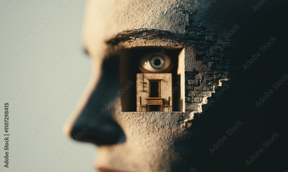 Aufkleber intriguing surreal artwork blending architecture and human emotion: exploring depths of imagination 