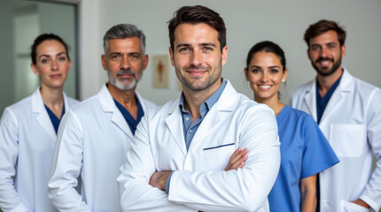 Fototapeta premium Diverse Medical Professionals Smiling Confidently in a Healthcare Setting