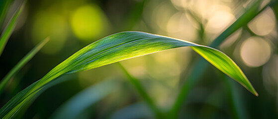 Obraz premium Vibrant Green Leaf Illuminated by Sunlight, Nature Macro Photography