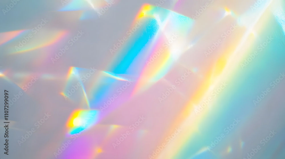 Aufkleber dreamy holographic rainbow light refraction texture overlay with abstract soft bokeh effect on a whi