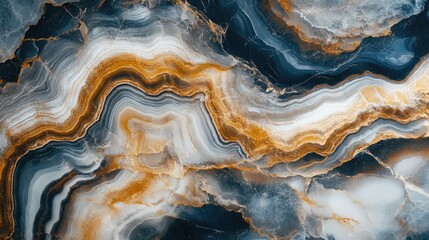 Abstract marble texture with swirling blue, white, and gold patterns.