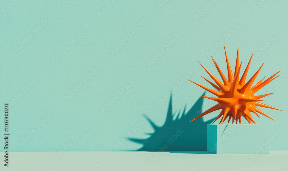 Poster dynamic abstract composition with vibrant orange geometric structure on minimalist blue background