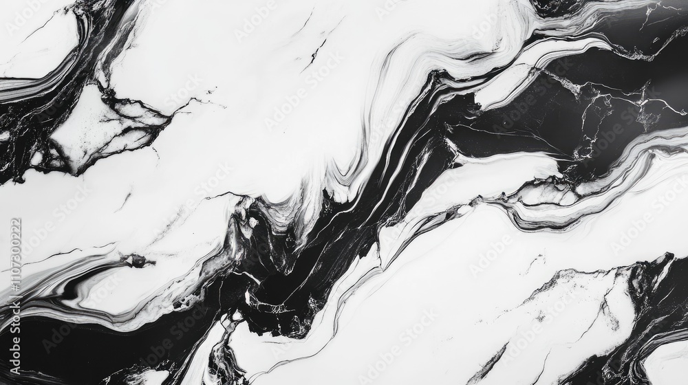 Aufkleber abstract black and white marble texture with flowing patterns.