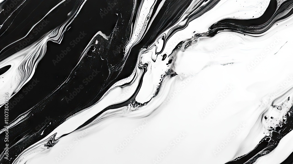 Poster Abstract monochrome art with flowing black and white patterns creating a dynamic contrast.