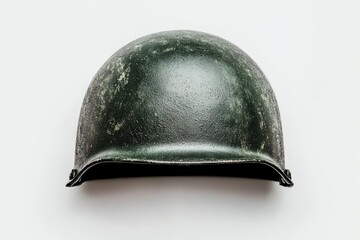 Fototapeta premium A Vintage Military Helmet Displaying Signs of Use and History on a Clean White Background