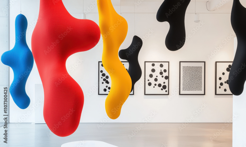 Aufkleber explore dynamic colorful abstract art installations in a modern gallery setting with vibrant express