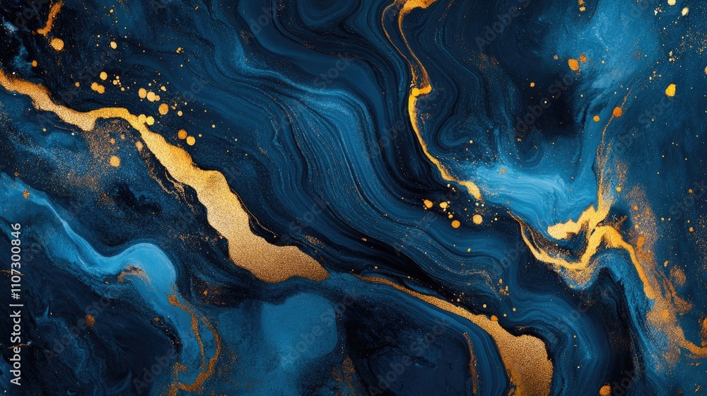 Poster abstract swirls of deep blue and vibrant gold create a mesmerizing visual experience.