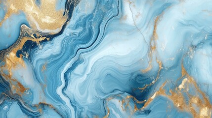 Obraz premium Abstract blue and gold swirling marble pattern with fluid movement.