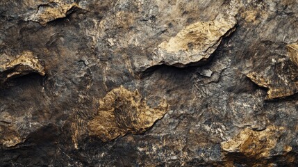 Fototapeta premium Rugged, textured rock surface with earthy tones of brown and gold.