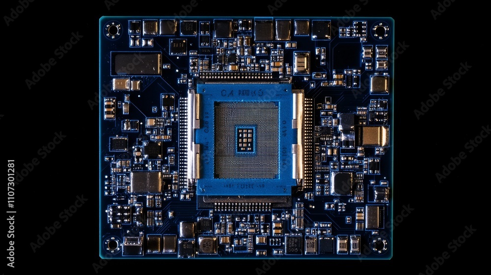 Aufkleber abstract ai circuit board background. technology connected blue lines with electronics elements on t