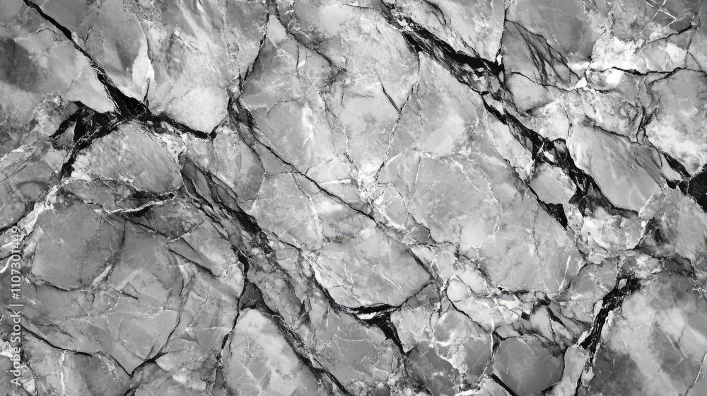 Poster close-up of a monochrome marble texture with intricate veining patterns.
