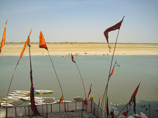 Varanasi, uttar pradesh, India . Ghats at the ganges river is located in varanasi city, the banks...