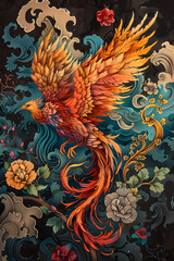 Obraz premium Phoenix in Flight: A Harmonious Blend of Mythology and Nature Tattoo Design